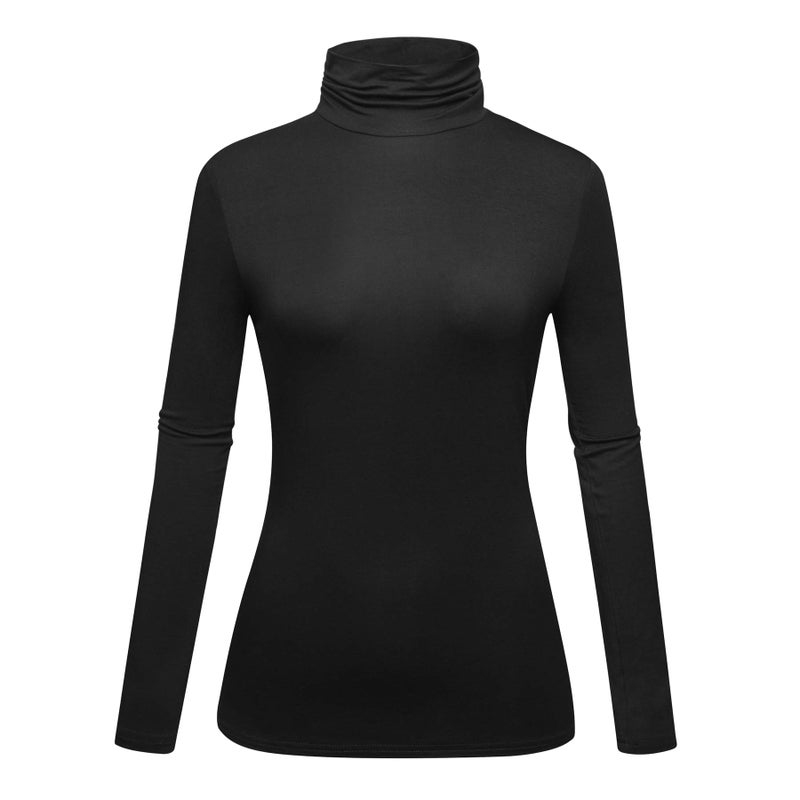 OThread & Co. Women's Long Sleeve Turtleneck T-Shirt Basic Stretch Layer Comfy High Neck Top (Small, Black) - Image 1